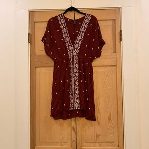 Maroon and white embroidered dress